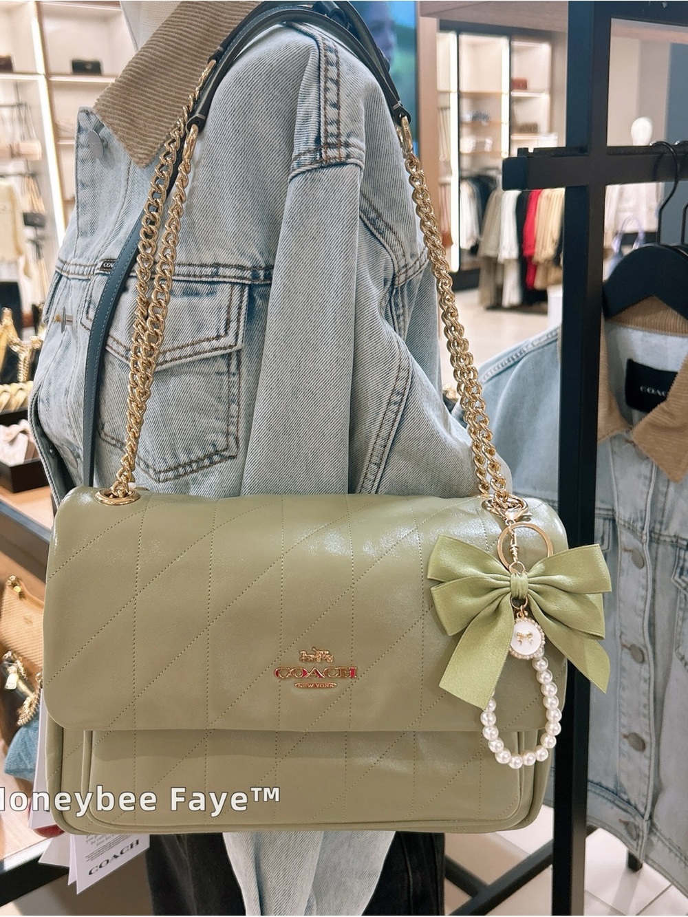Coach Eloise Quilted Leather Shoulder Bag Olive with Gold Hardware ccz42